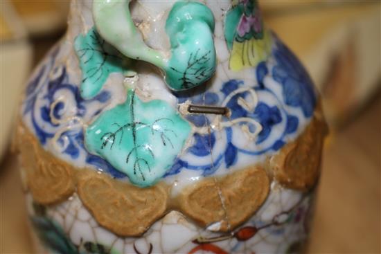 A quantity of Chinese crackle ware vases tallest 34cm